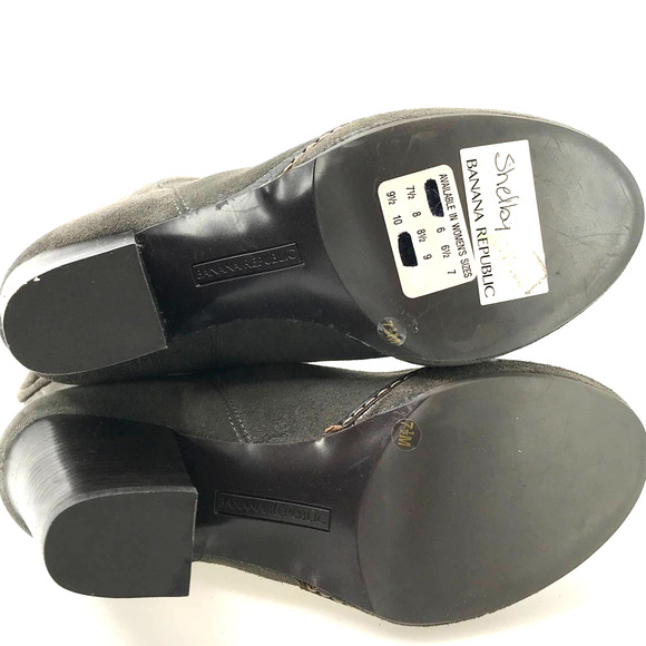 Banana Republic Boots Womens 7.5 Grey Suede Block Heel Fold Down Leather Shoes - Picture 12 of 12